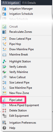 F/X Irrigation menu